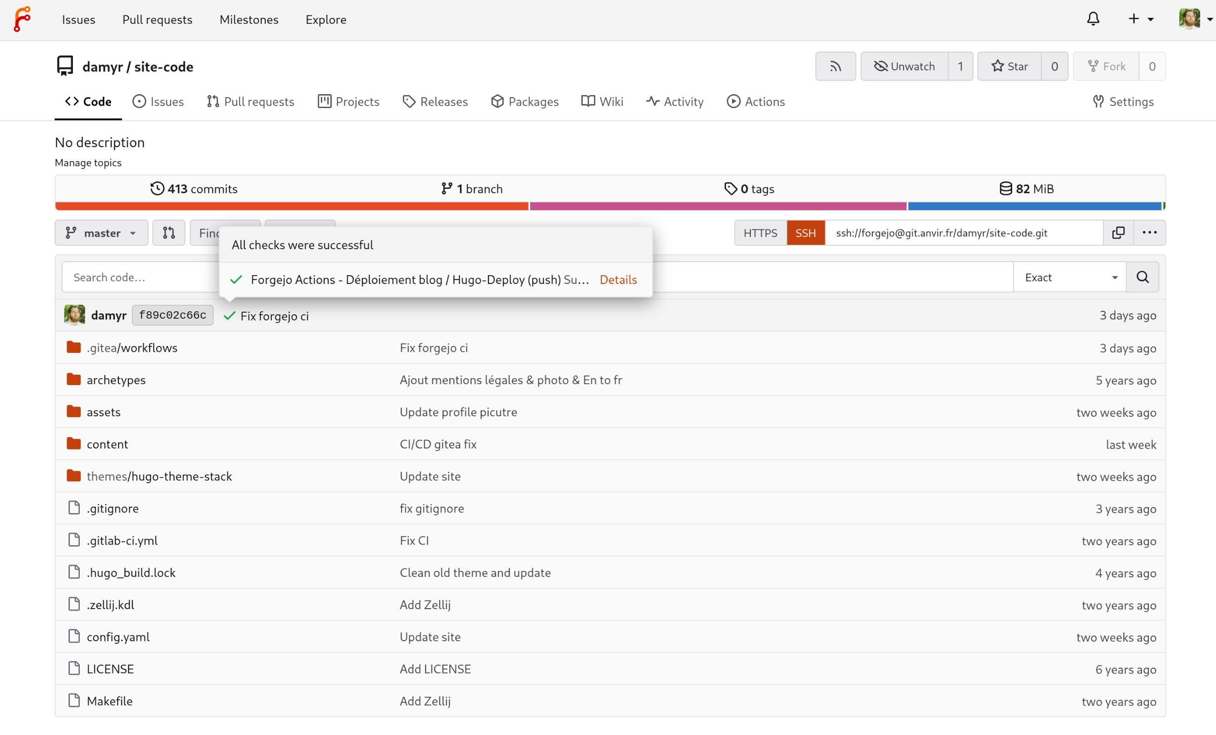 Interface de Forgejo