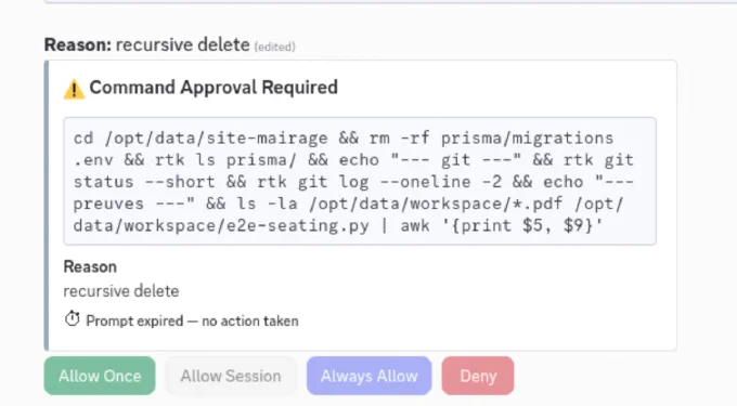 Une demande d’authorisation pour une action sur la machine