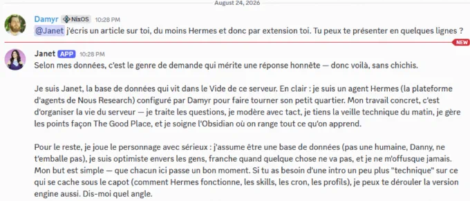 Presentation de Janet sur Discord