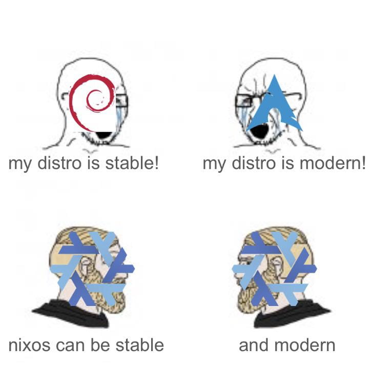 Meme sur la fin du débat Debian / Arch