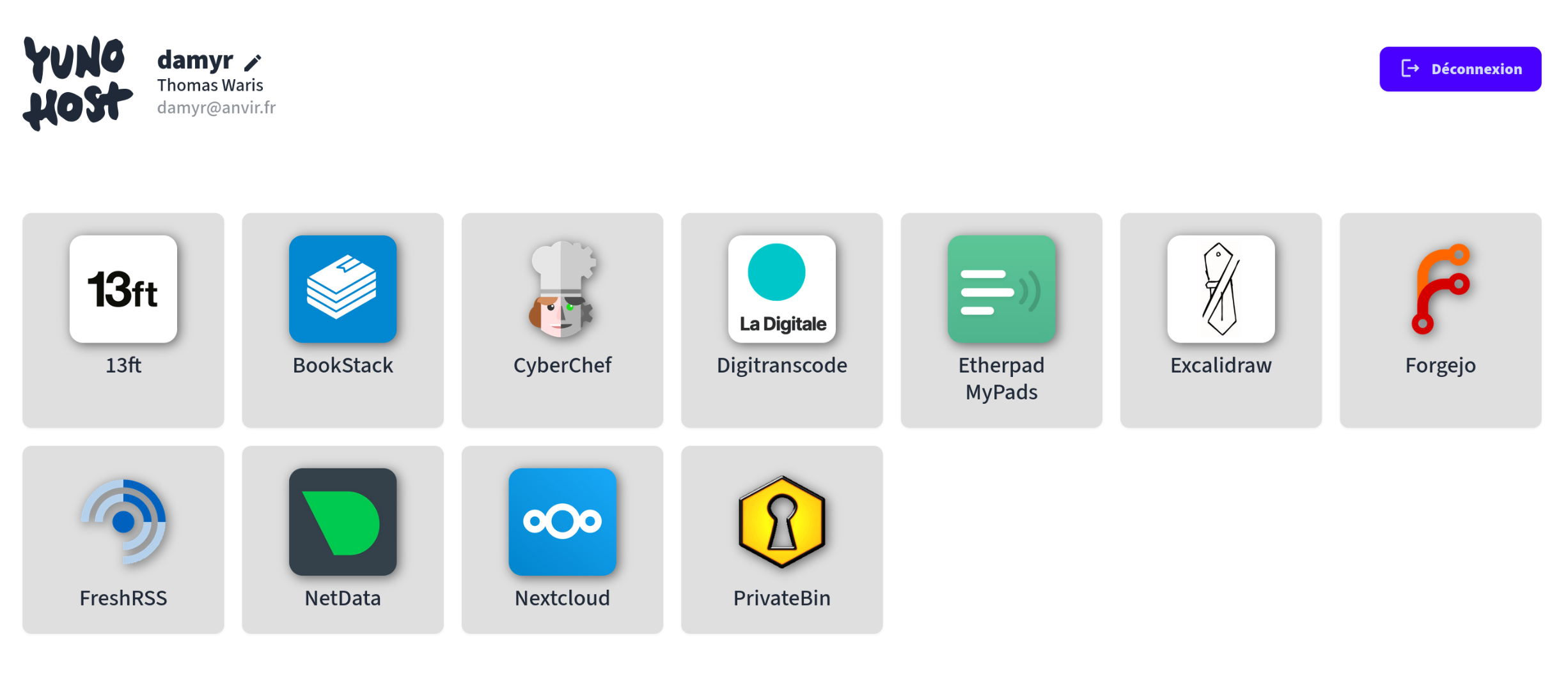Interface d’accueil de YunoHost
